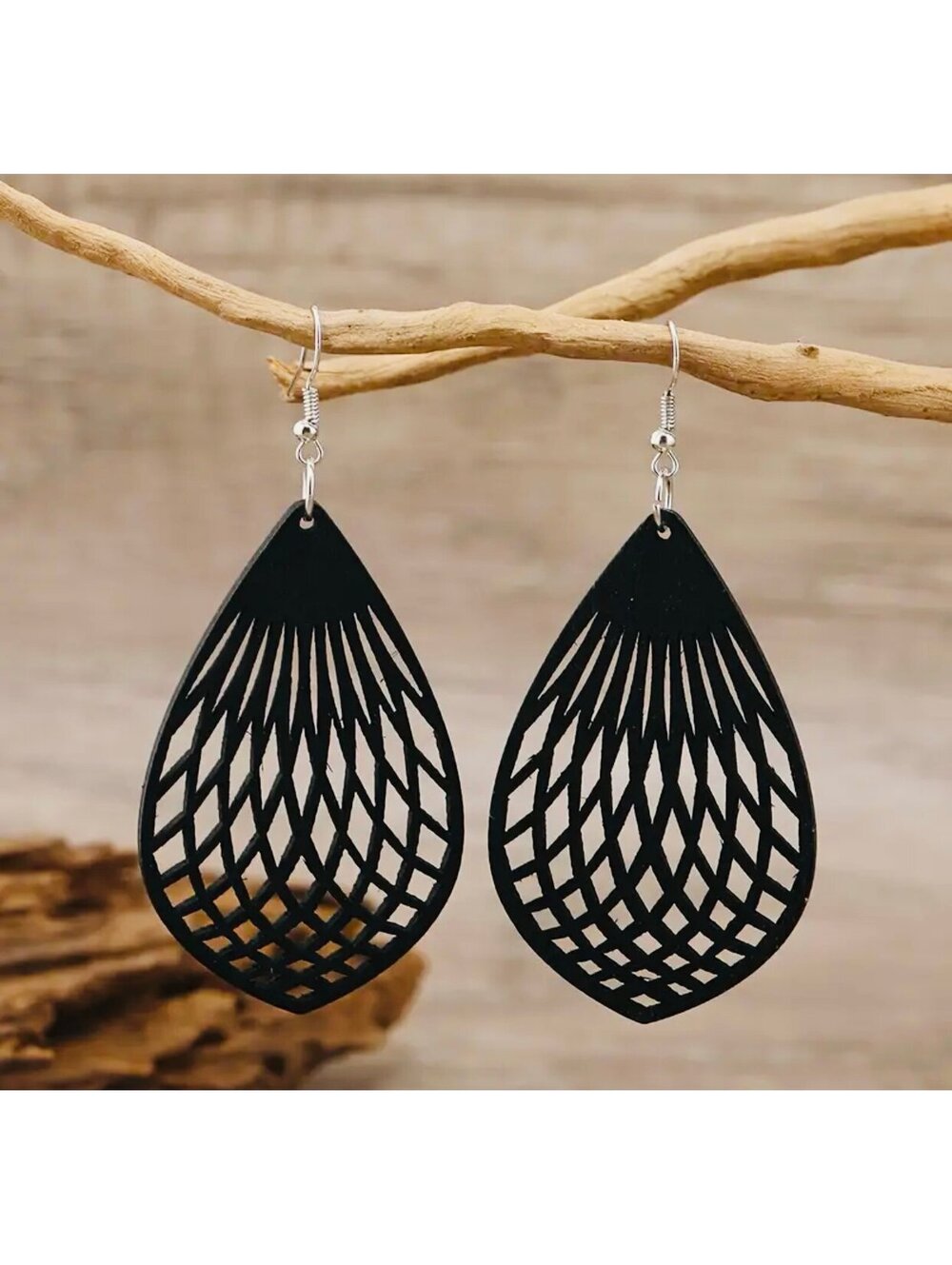 New - Boho-Chic Wooden Dangle Earrings